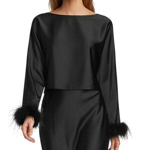 Antonio Melani Blyss Drapey Satin Boat Neck with Feather Cuff Leeve